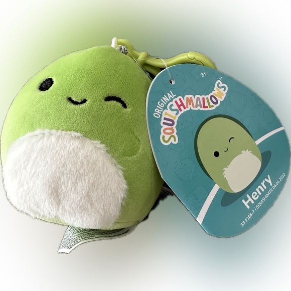 Nwt  🐢  3"  Henry Winking Green Trutle  Clip-On Fuzzy Tummy  Squishmallows - Picture 1 of 3